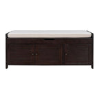 Farmhouse 3-Door Upholstered Shoe Bench with Removable Cushion and Hidden Storage Space