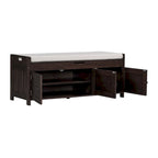 Farmhouse 3-Door Upholstered Shoe Bench with Removable Cushion and Hidden Storage Space