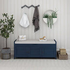 Farmhouse 3-Door Upholstered Shoe Bench with Removable Cushion and Hidden Storage Space