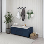 Farmhouse 3-Door Upholstered Shoe Bench with Removable Cushion and Hidden Storage Space