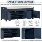 Farmhouse 3-Door Upholstered Shoe Bench with Removable Cushion and Hidden Storage Space
