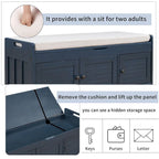 Farmhouse 3-Door Upholstered Shoe Bench with Removable Cushion and Hidden Storage Space