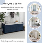 Farmhouse 3-Door Upholstered Shoe Bench with Removable Cushion and Hidden Storage Space