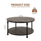 Round Coffee Table Living Room Rustic Circle Center Table with Storage Shelf