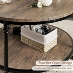 Round Coffee Table Living Room Rustic Circle Center Table with Storage Shelf
