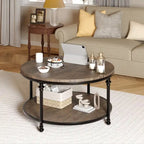 Round Coffee Table Living Room Rustic Circle Center Table with Storage Shelf