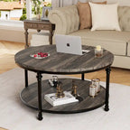 Round Coffee Table Living Room Rustic Circle Center Table with Storage Shelf