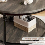 Round Coffee Table Living Room Rustic Circle Center Table with Storage Shelf
