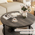Round Coffee Table Living Room Rustic Circle Center Table with Storage Shelf
