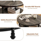Round Coffee Table Living Room Rustic Circle Center Table with Storage Shelf