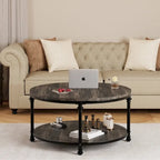 Round Coffee Table Living Room Rustic Circle Center Table with Storage Shelf