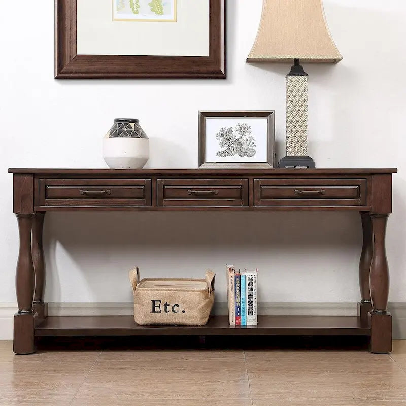 63 Solid Wood Console Table with 3 Drawers and 1 Bottom Shel