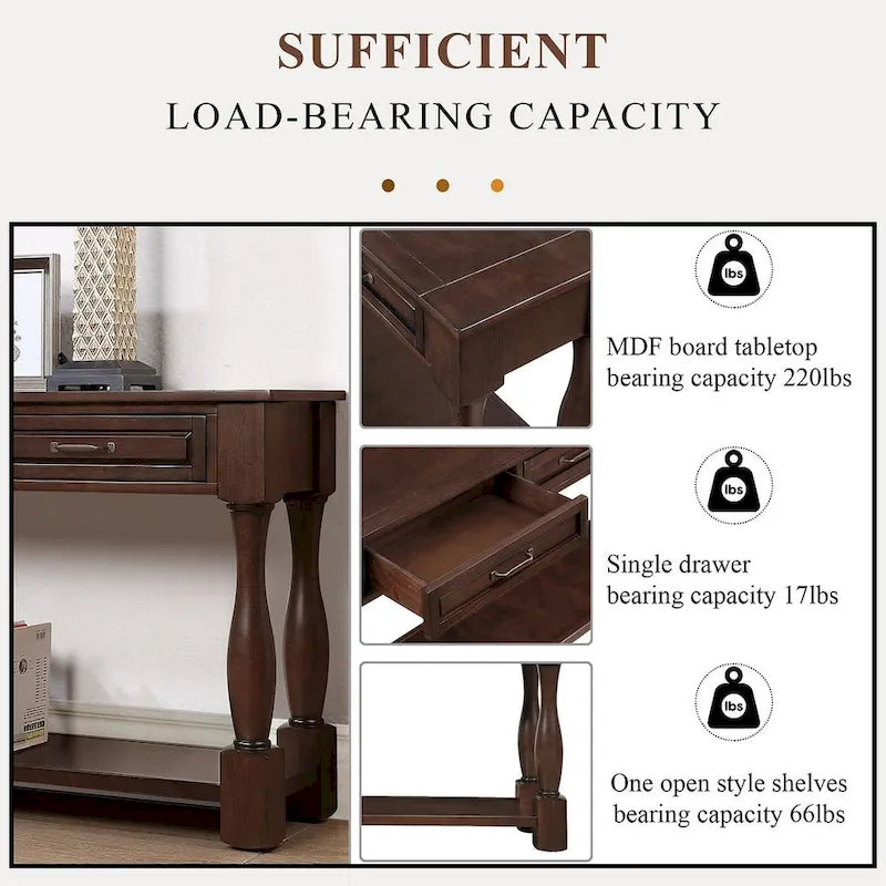 63 Solid Wood Console Table with 3 Drawers and 1 Bottom Shel