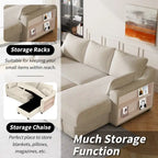 Pull Out Sleeper Sofa L-Shaped Couch Convertible Sofa Bed with Storage Chaise, Storage Racks and USB Ports