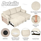 Pull Out Sleeper Sofa L-Shaped Couch Convertible Sofa Bed with Storage Chaise, Storage Racks and USB Ports