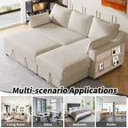 Pull Out Sleeper Sofa L-Shaped Couch Convertible Sofa Bed with Storage Chaise, Storage Racks and USB Ports