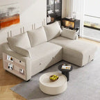 Pull Out Sleeper Sofa L-Shaped Couch Convertible Sofa Bed with Storage Chaise, Storage Racks and USB Ports