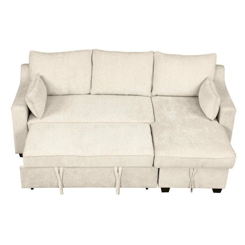 Pull Out Sleeper Sofa L-Shaped Couch Convertible Sofa Bed with Storage Chaise, Storage Racks and USB Ports