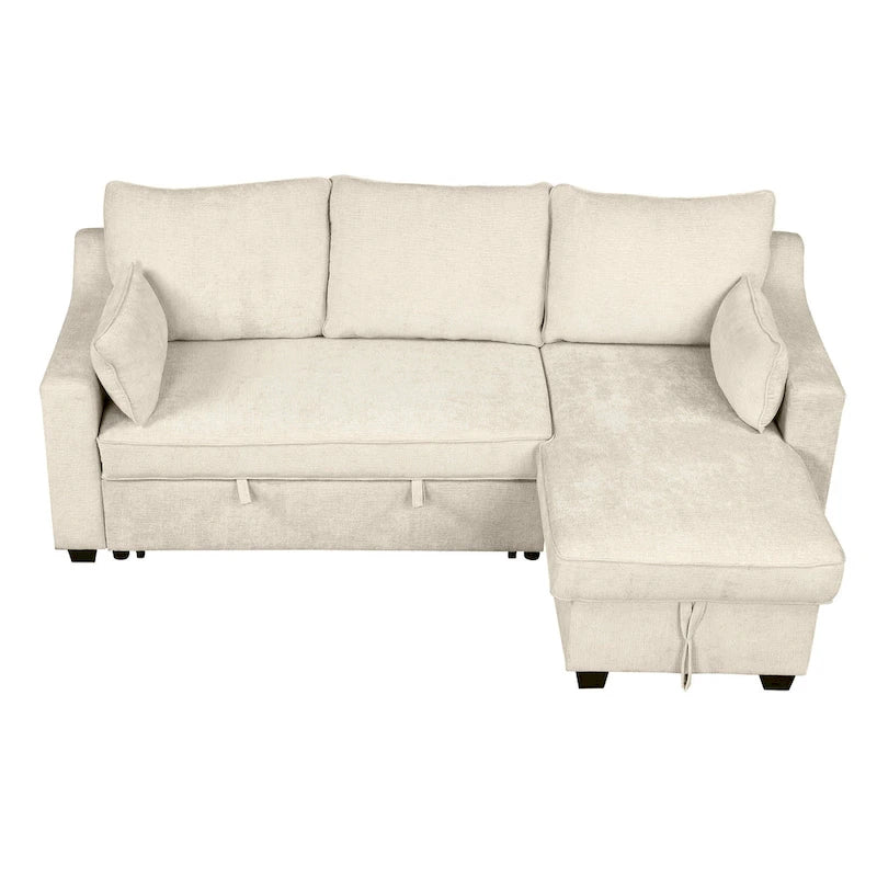 Pull Out Sleeper Sofa L-Shaped Couch Convertible Sofa Bed with Storage Chaise, Storage Racks and USB Ports