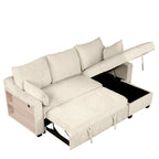 Pull Out Sleeper Sofa L-Shaped Couch Convertible Sofa Bed with Storage Chaise, Storage Racks and USB Ports