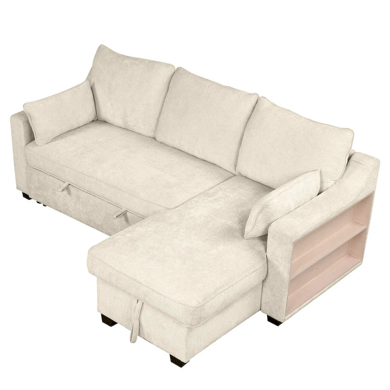 Pull Out Sleeper Sofa L-Shaped Couch Convertible Sofa Bed with Storage Chaise, Storage Racks and USB Ports
