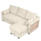 Pull Out Sleeper Sofa L-Shaped Couch Convertible Sofa Bed with Storage Chaise, Storage Racks and USB Ports