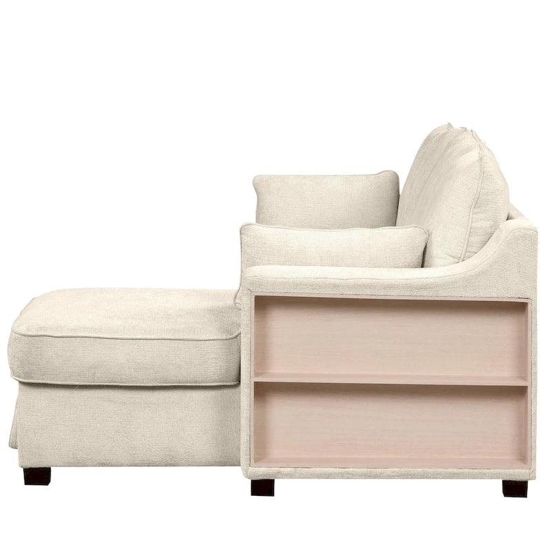 Pull Out Sleeper Sofa L-Shaped Couch Convertible Sofa Bed with Storage Chaise, Storage Racks and USB Ports