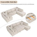 117.3 Oversized Sectional Sofa U- shaped Sofa Couch Pull-out Sofa Bed with Two Throw Pillows for Living Room, Beige