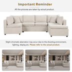 117.3 Oversized Sectional Sofa U- shaped Sofa Couch Pull-out Sofa Bed with Two Throw Pillows for Living Room, Beige