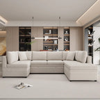 117.3 Oversized Sectional Sofa U- shaped Sofa Couch Pull-out Sofa Bed with Two Throw Pillows for Living Room, Beige