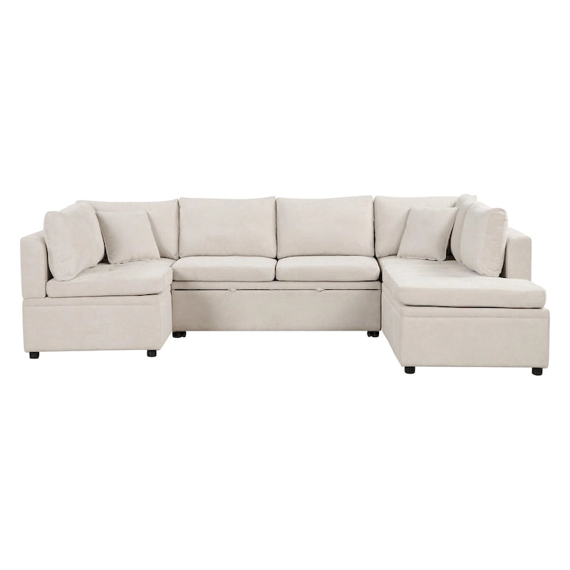 117.3 Oversized Sectional Sofa U- shaped Sofa Couch Pull-out Sofa Bed with Two Throw Pillows for Living Room, Beige