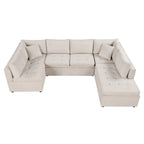 117.3 Oversized Sectional Sofa U- shaped Sofa Couch Pull-out Sofa Bed with Two Throw Pillows for Living Room, Beige