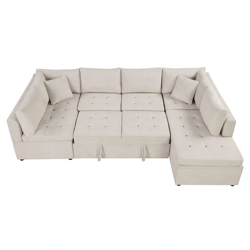 117.3 Oversized Sectional Sofa U- shaped Sofa Couch Pull-out Sofa Bed with Two Throw Pillows for Living Room, Beige