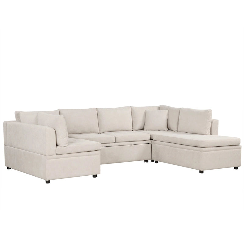117.3 Oversized Sectional Sofa U- shaped Sofa Couch Pull-out Sofa Bed with Two Throw Pillows for Living Room, Beige