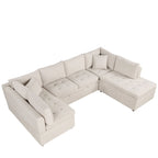 117.3 Oversized Sectional Sofa U- shaped Sofa Couch Pull-out Sofa Bed with Two Throw Pillows for Living Room, Beige