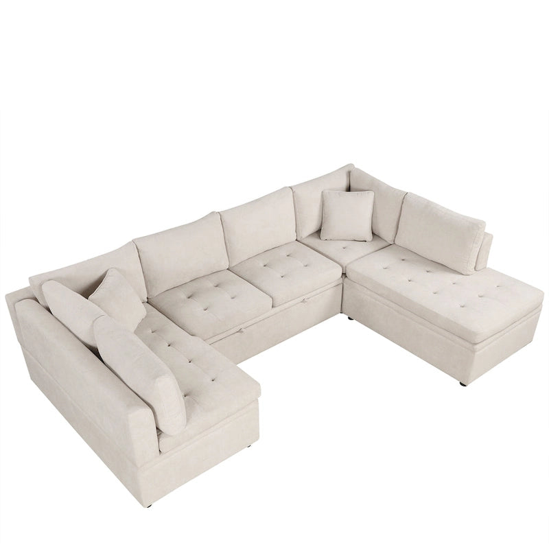 117.3 Oversized Sectional Sofa U- shaped Sofa Couch Pull-out Sofa Bed with Two Throw Pillows for Living Room, Beige