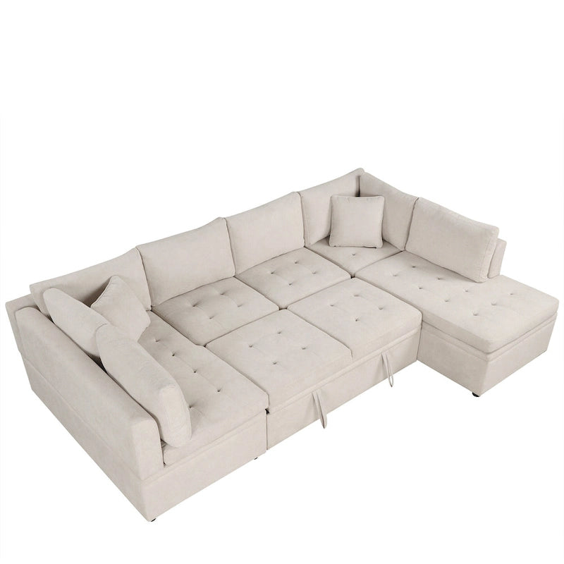 117.3 Oversized Sectional Sofa U- shaped Sofa Couch Pull-out Sofa Bed with Two Throw Pillows for Living Room, Beige