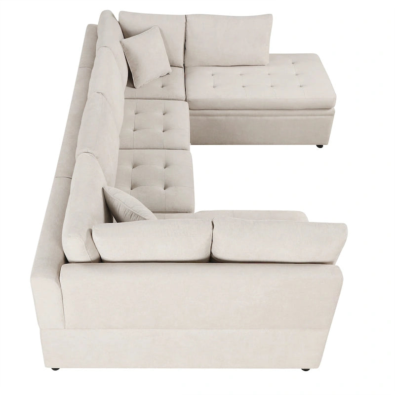 117.3 Oversized Sectional Sofa U- shaped Sofa Couch Pull-out Sofa Bed with Two Throw Pillows for Living Room, Beige