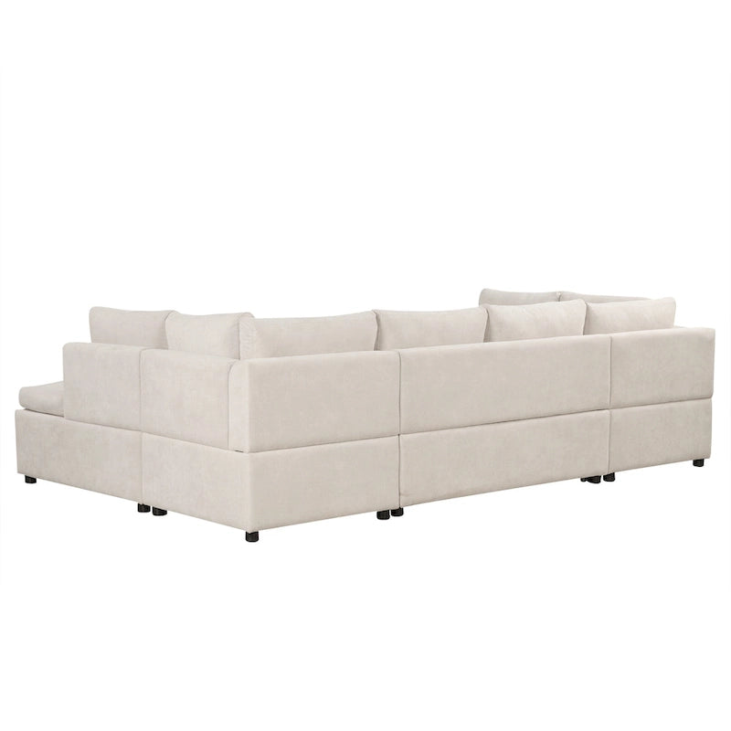 117.3 Oversized Sectional Sofa U- shaped Sofa Couch Pull-out Sofa Bed with Two Throw Pillows for Living Room, Beige