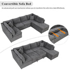 117.3 Oversized Sectional Sofa U- shaped Sofa Couch Pull-out Sofa Bed with Two Throw Pillows for Living Room, Beige