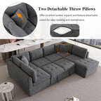 117.3 Oversized Sectional Sofa U- shaped Sofa Couch Pull-out Sofa Bed with Two Throw Pillows for Living Room, Beige