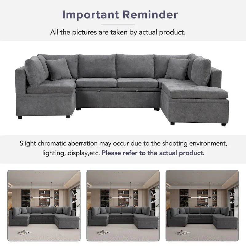 117.3 Oversized Sectional Sofa U- shaped Sofa Couch Pull-out Sofa Bed with Two Throw Pillows for Living Room, Beige