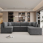 117.3 Oversized Sectional Sofa U- shaped Sofa Couch Pull-out Sofa Bed with Two Throw Pillows for Living Room, Beige