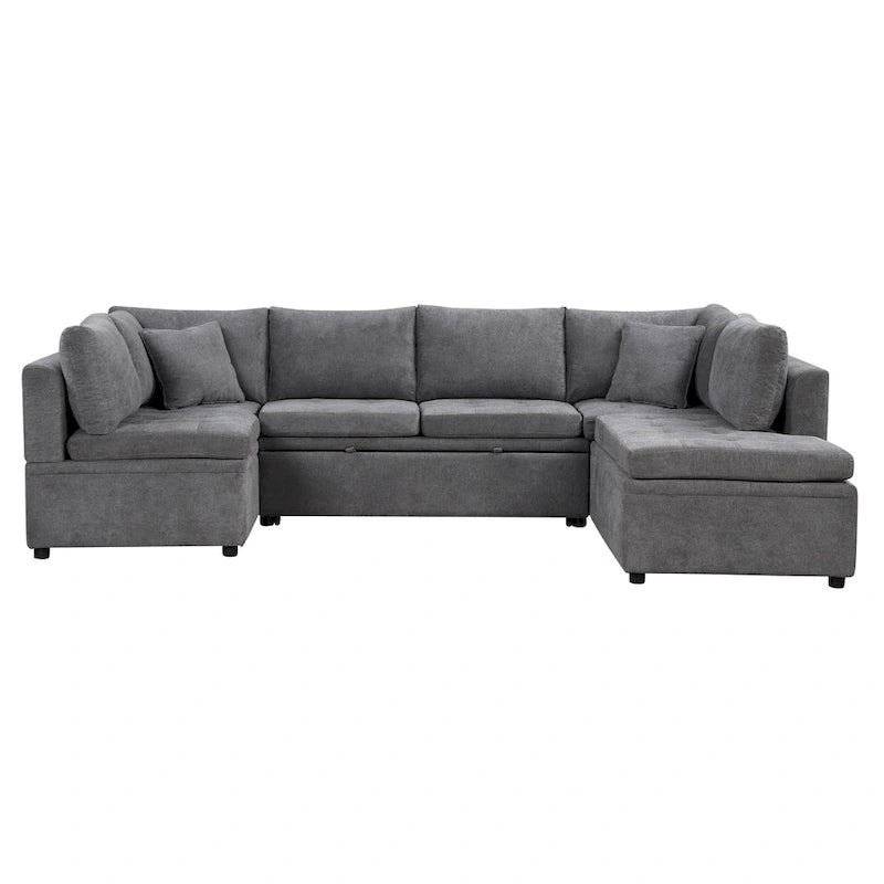 117.3 Oversized Sectional Sofa U- shaped Sofa Couch Pull-out Sofa Bed with Two Throw Pillows for Living Room, Beige