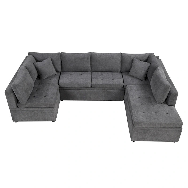 117.3 Oversized Sectional Sofa U- shaped Sofa Couch Pull-out Sofa Bed with Two Throw Pillows for Living Room, Beige
