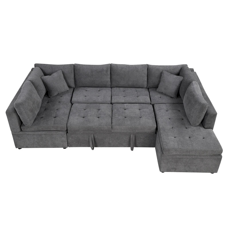 117.3 Oversized Sectional Sofa U- shaped Sofa Couch Pull-out Sofa Bed with Two Throw Pillows for Living Room, Beige