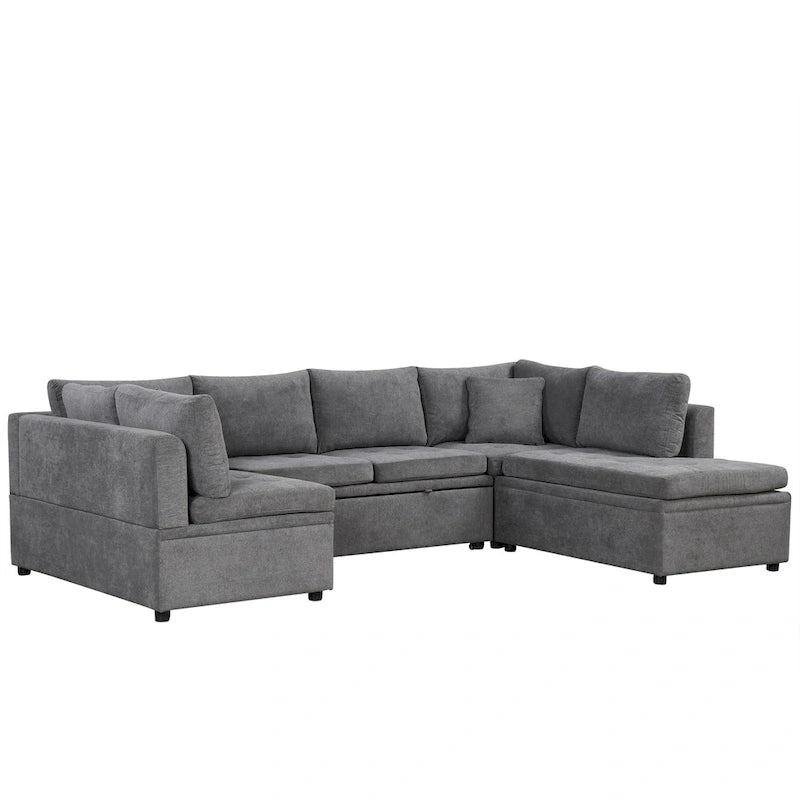 117.3 Oversized Sectional Sofa U- shaped Sofa Couch Pull-out Sofa Bed with Two Throw Pillows for Living Room, Beige