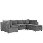 117.3 Oversized Sectional Sofa U- shaped Sofa Couch Pull-out Sofa Bed with Two Throw Pillows for Living Room, Beige