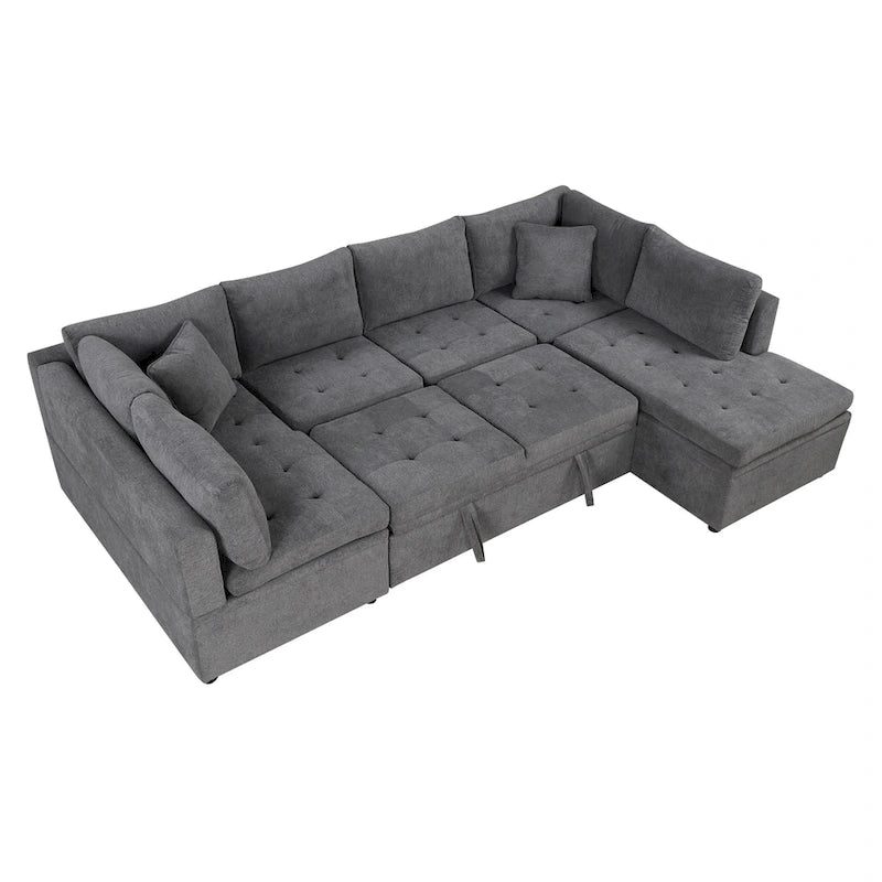 117.3 Oversized Sectional Sofa U- shaped Sofa Couch Pull-out Sofa Bed with Two Throw Pillows for Living Room, Beige