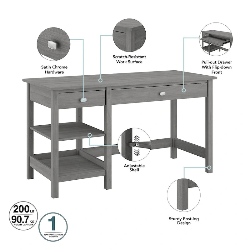 Broadview 54W Computer Desk with Shelves by Bush Furniture